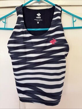 Rabbit Black & White Striped Tank with Pink Logo